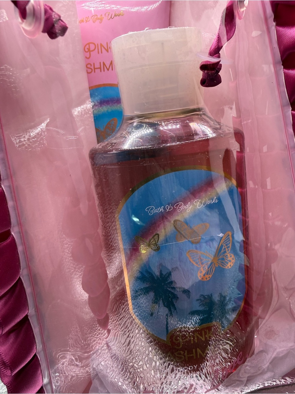 Retired Bath & Body Works Pink Cashmere Body Wash Set with Pink Ruffle Bag
